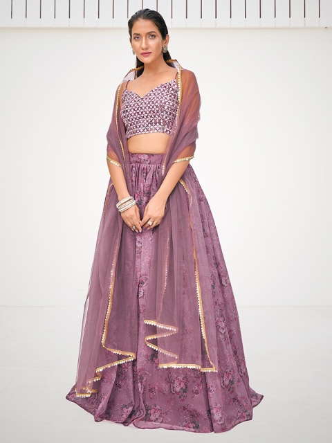 

SHOPGARB Mauve Embellished Mukaish Semi-Stitched Lehenga & Unstitched Blouse With Dupatta