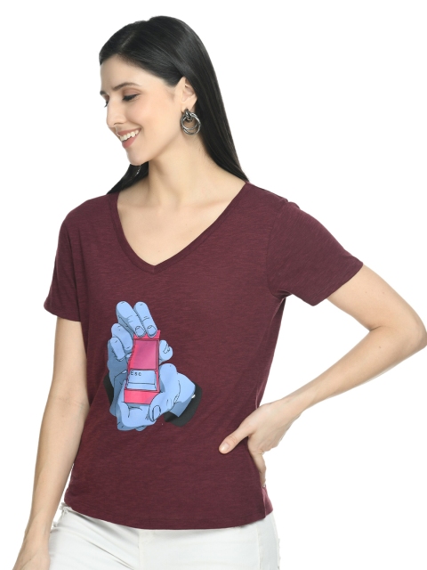 

DOLSU Women Maroon Printed Pure Cotton Top