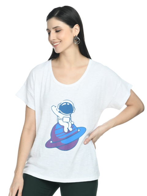 

DOLSU White & Blue Print Pure Cotton Longline Top