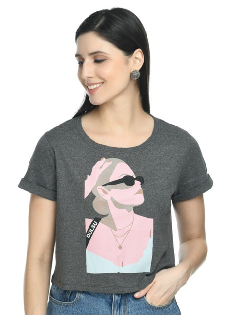 

DOLSU Women Grey Print Top