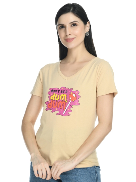 

DOLSU Women Beige Printed Round Neck Top