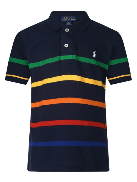 

Polo Ralph Lauren Boys Navy Blue & Green Striped Pure Cotton Polo T-Shirt