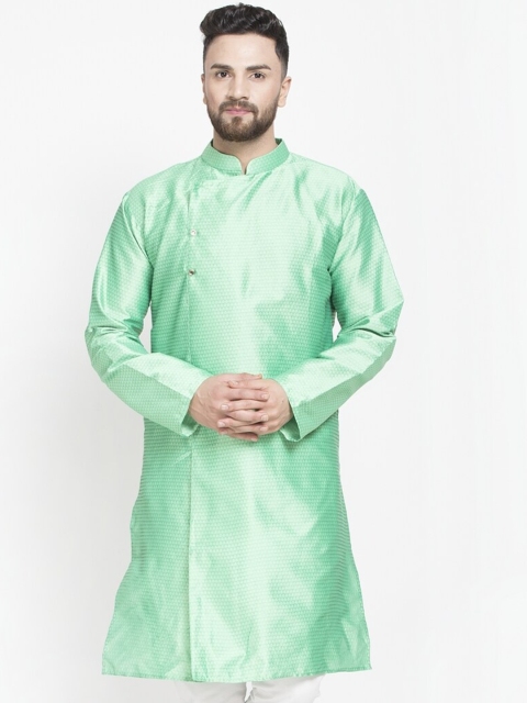 

Benstoke Men Green Silk Mandarin Collar Kurta