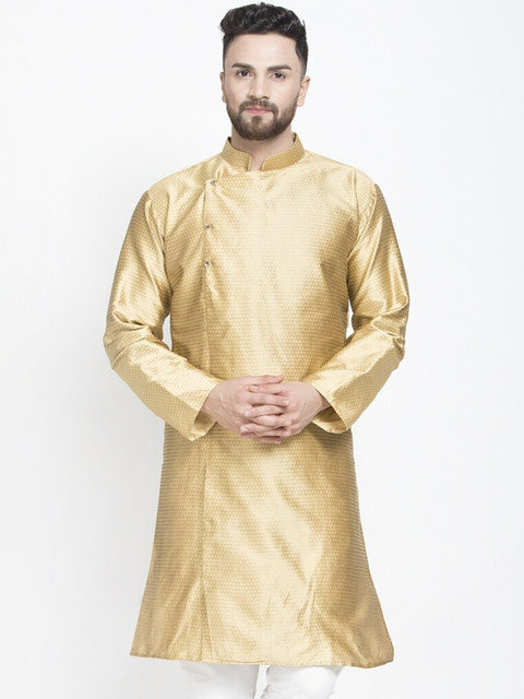 

Benstoke Men Gold Self Designed Straight Kurta