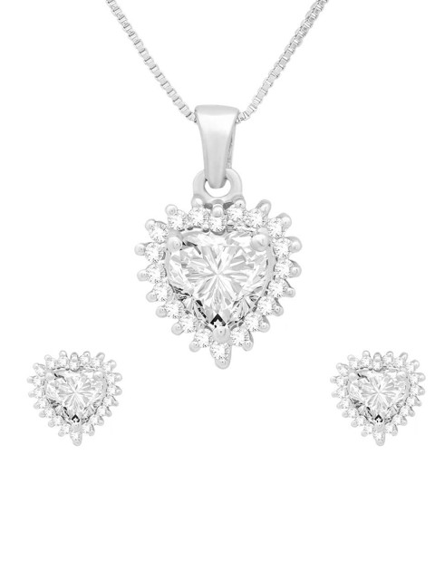 

ANAYRA 925 Sterling Silver White Stone Studded Pendant Set
