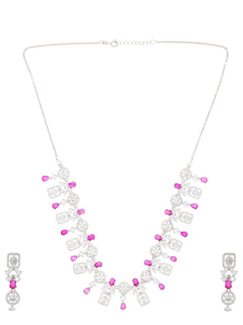 

ANAYRA Silver-Toned & Pink Jewellery Set, White