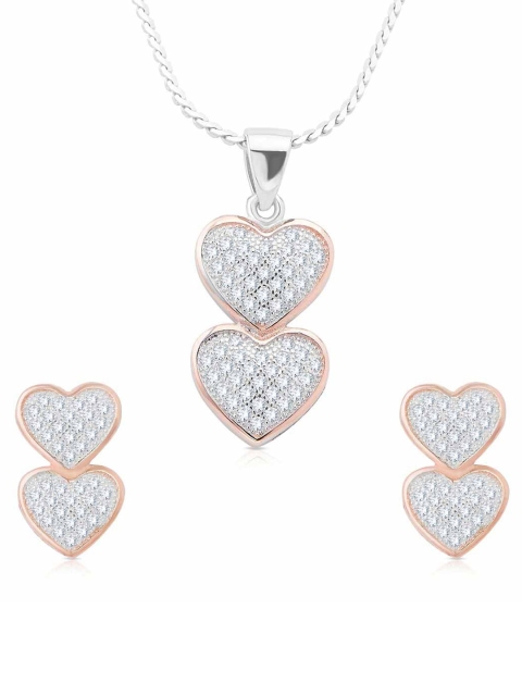 

ANAYRA 925 Sterling Silver-Toned & White Stone-Studded Jewellery Set