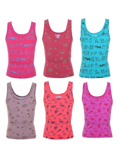 

SMARTERKIDS Girls Set Of 6 Multicoloured Print Tank Top, Multi