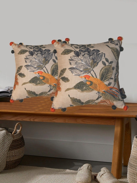 

SHADES of LIFE Green & Orange Set of 2 Abstract Square Cushion Covers