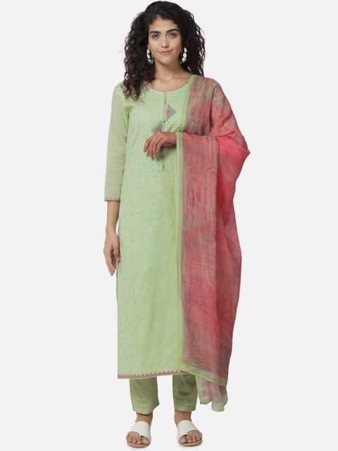 

Jansi Green & Pink Embroidered Unstitched Dress Material