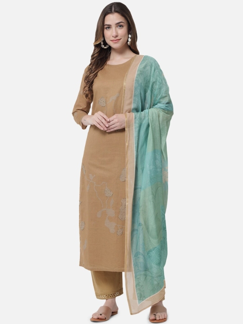 

Jansi Brown & Teal Printed Unstitched Dress Material