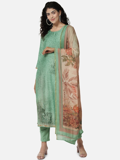 

Jansi Green & Brown Printed Unstitched Dress Material