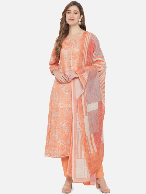 

Jansi Orange & Beige Printed Satin Unstitched Dress Material