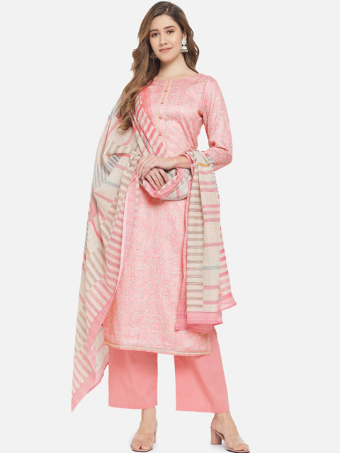 

Jansi Pink & White Printed Satin Unstitched Dress Material