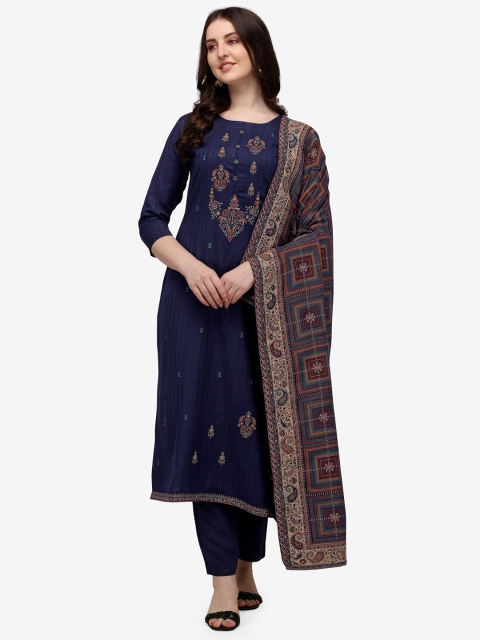 

Jansi Navy Blue & Brown Embroidered Unstitched Dress Material