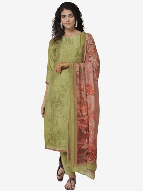 

Jansi Green & Brown Printed Unstitched Dress Material