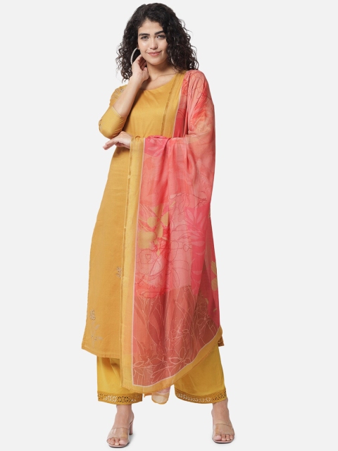 

Jansi Yellow & Pink Printed Unstitched Dress Material