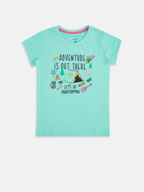 

Pantaloons Junior Girls Green Typography Printed T-shirt