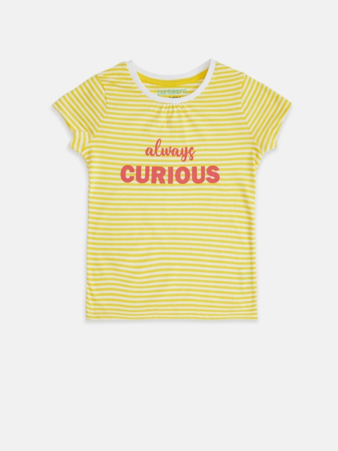

Pantaloons Junior Girls Yellow & White Striped Round Neck T-shirt