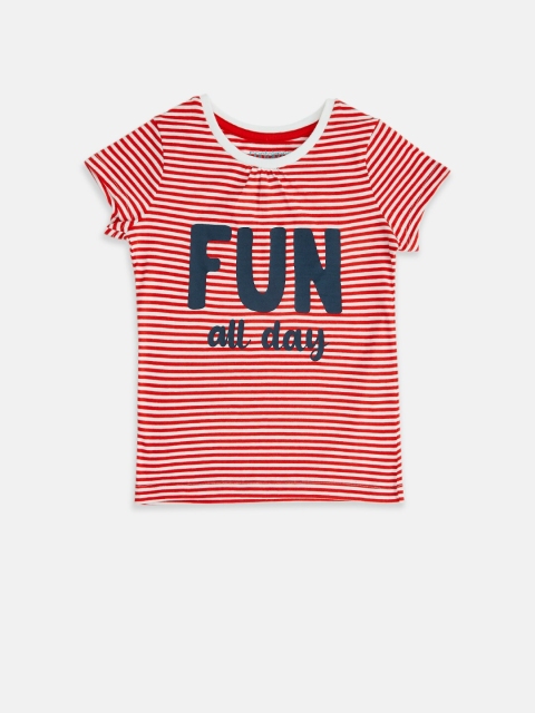 

Pantaloons Junior Girls Red & Beige Striped Round Neck T-shirt