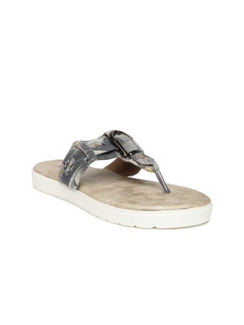 

Inc 5 Women Grey Embellished T-Strap Flats with Distressed Effect