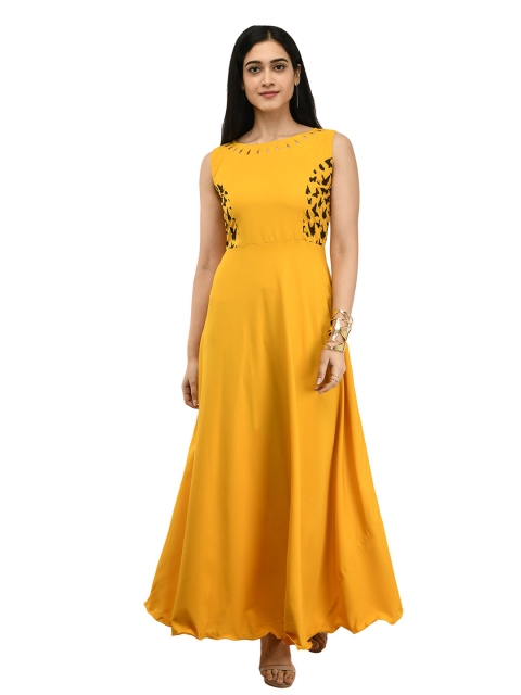 

IQRA FASHION Women Yellow Crepe Maxi Dress