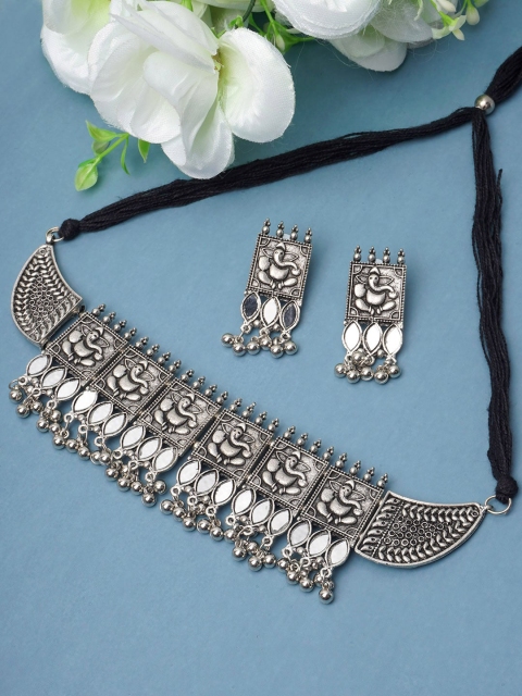 

Urmika Silver-Toned Shri Ganesh Mirror Choker Set