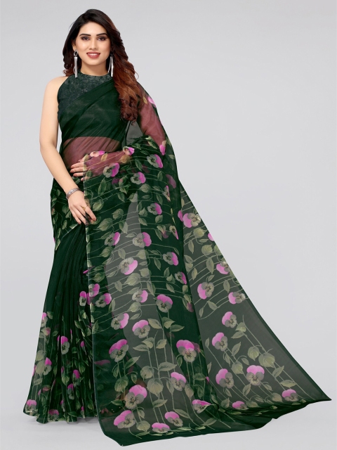 

MIRCHI FASHION Green & Purple Floral Organza Saree