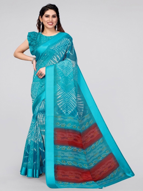 

MIRCHI FASHION Turquoise Blue & Maroon Bandhani Saree