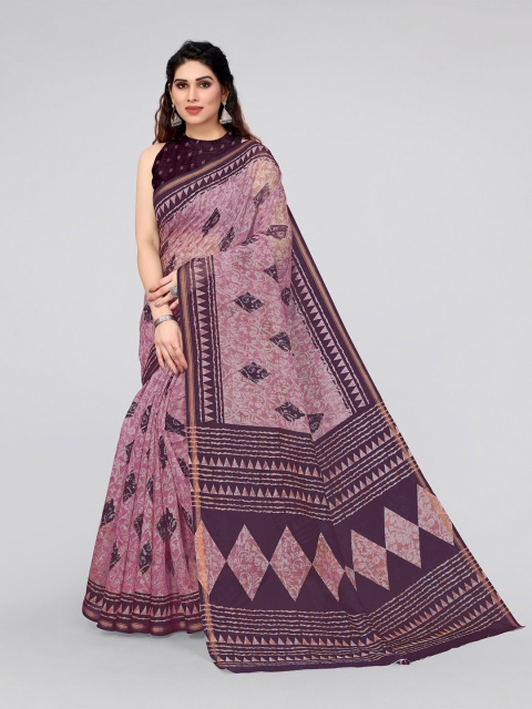 

MIRCHI FASHION Purple & Pink Floral Zari Saree