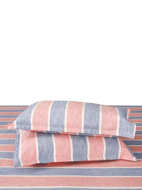 

SHADES of LIFE Red & Blue Striped 250 TC Pure Cotton King Bedsheet with 2 Pillow Covers