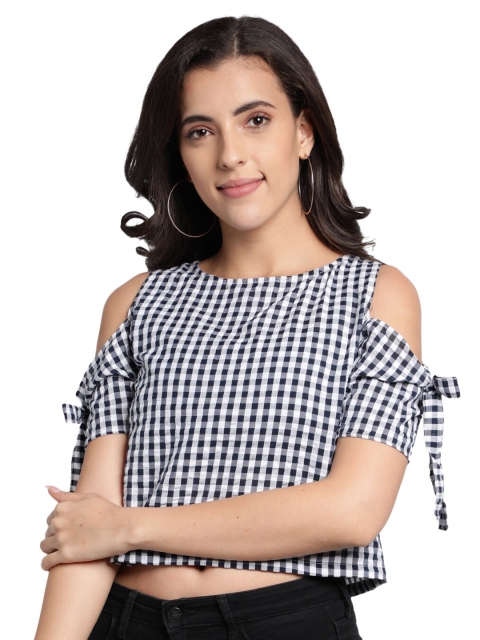 

SAKIA Blue Checked Crop Top