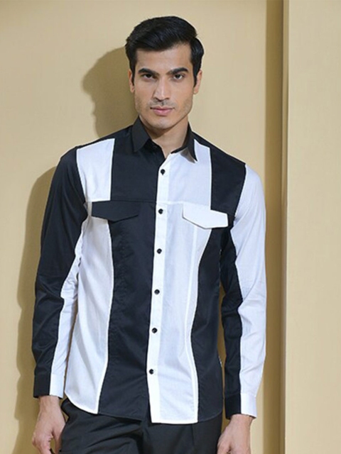 

ABKASA Men Black Sharp Slim Fit Colourblocked Cotton Casual Shirt
