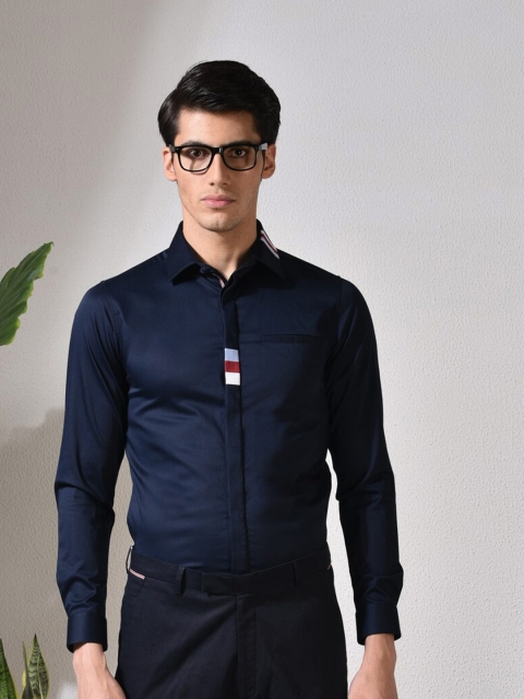 

ABKASA Men Navy Blue Sharp Slim Fit Cotton Casual Shirt