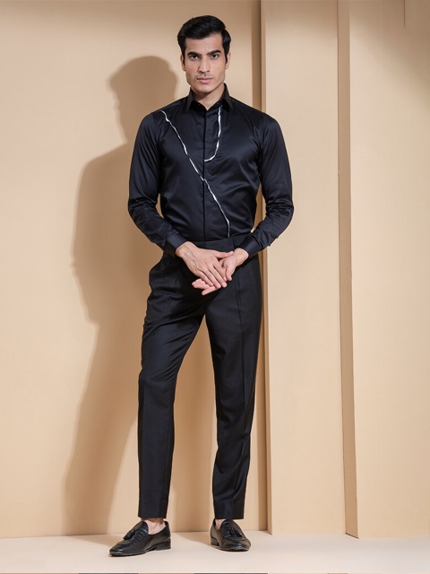 

ABKASA Men Black Sharp Slim Fit Cotton Long Sleeves Casual Shirt