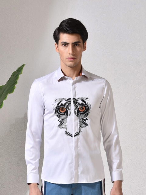 

ABKASA Men White Sharp Slim Fit Cotton Long Sleeves Casual Shirt