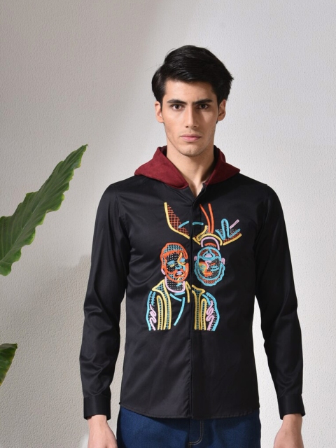 

ABKASA Men Black Sharp Slim Fit Printed Cotton Casual Shirt
