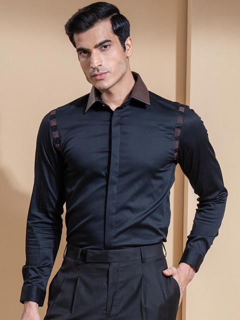 

ABKASA Men Black Sharp Slim Fit Cotton Casual Shirt