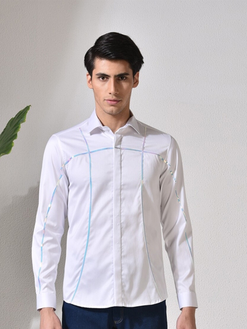

ABKASA Men White Sharp Slim Fit Cotton Casual Shirt