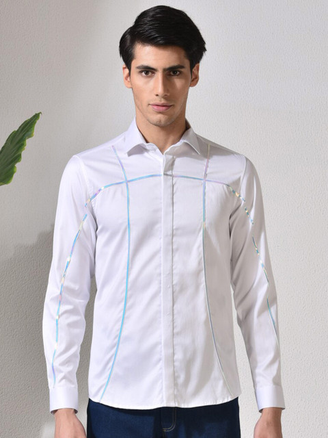 

ABKASA Men White Sharp Slim Fit Cotton Casual Shirt