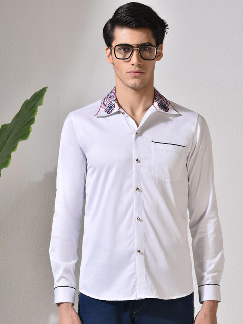 

ABKASA Men White Sharp Slim Fit Cotton Casual Shirt