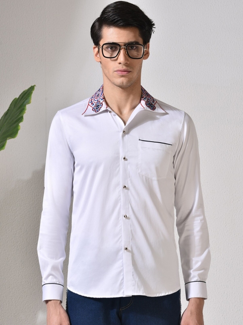 

ABKASA Men White Sharp Slim Fit Cotton Long Sleeves Casual Shirt