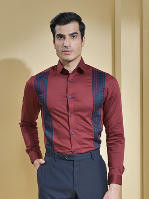 

ABKASA Men Maroon Sharp Slim Fit Cotton Casual Shirt