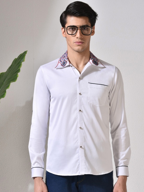 

ABKASA Men White Sharp Slim Fit Cotton Long Sleeves Casual Shirt