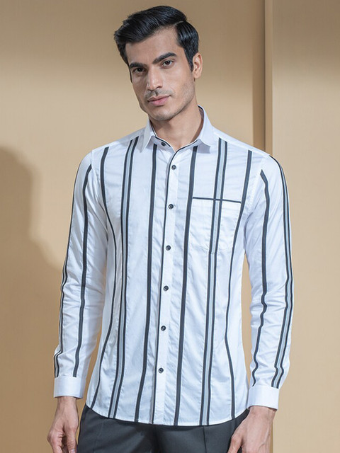 

ABKASA Men Multicoloured Sharp Slim Fit Striped Cotton Casual Shirt, Multi