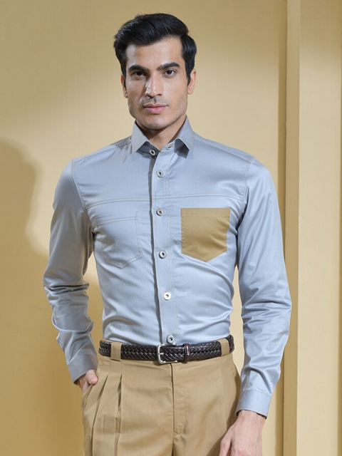 

ABKASA Men Grey Sharp Solid Slim Fit Formal Shirt