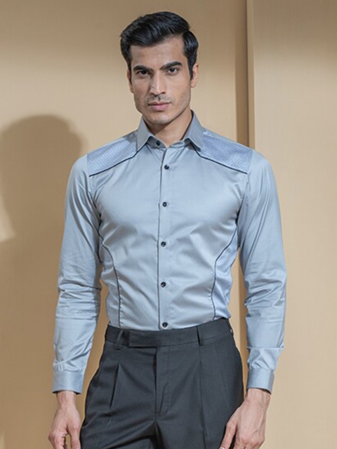 

ABKASA Men Grey Printed Sharp Slim Fit Formal Shirt