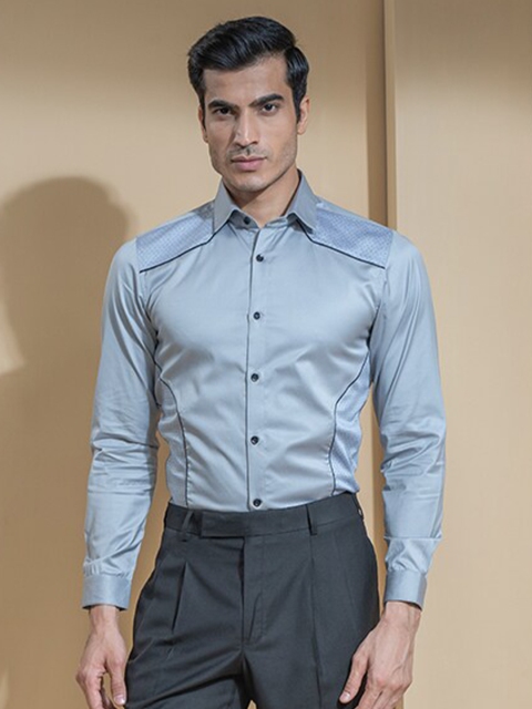 

ABKASA Men Grey Printed Sharp Slim Fit Formal Shirt