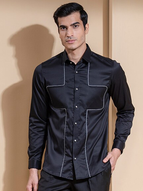 

ABKASA Men Black Solid Sharp Slim Fit Casual Shirt