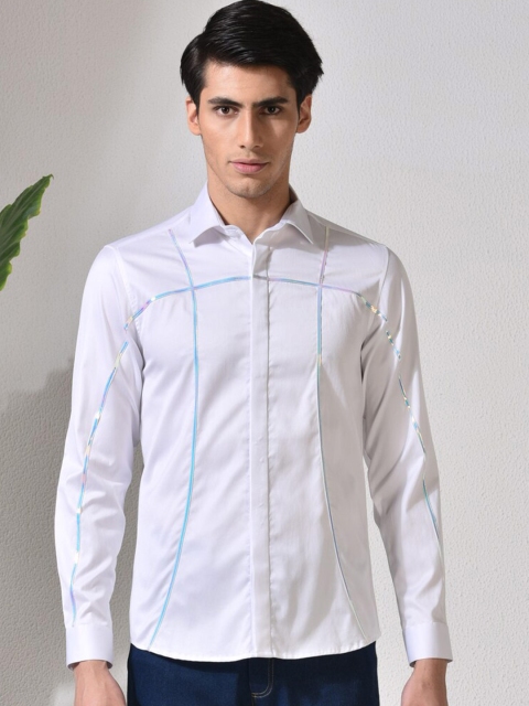 

ABKASA Men White Solid Sharp Slim Fit Casual Shirt